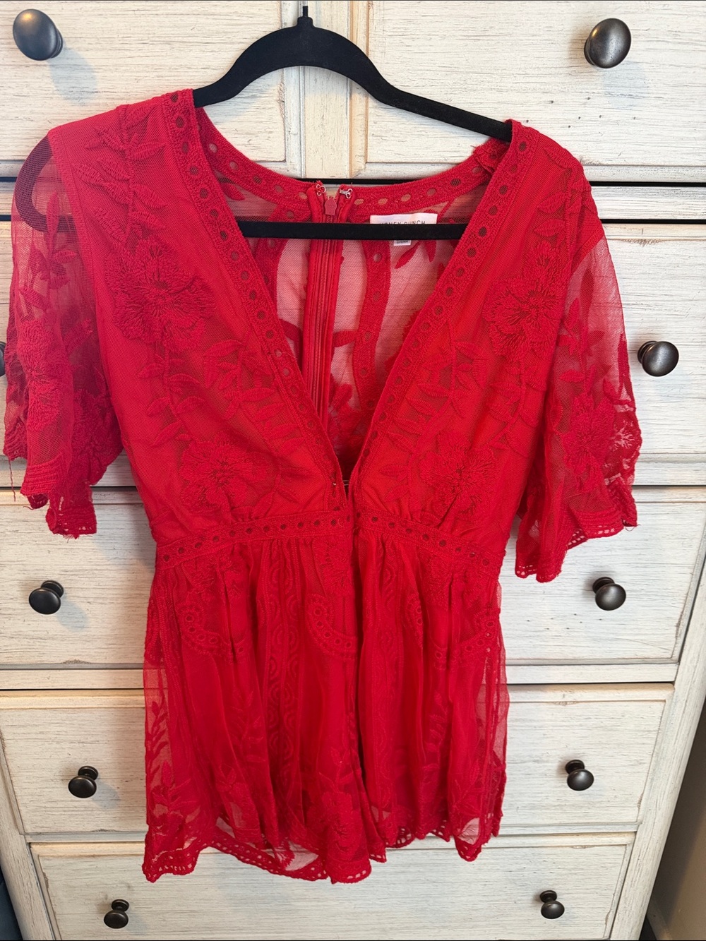 Women’s Red Lace V-Neck Romper